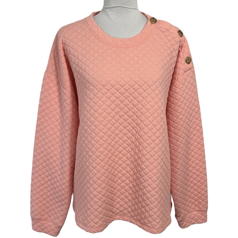 J.Crew Quilted Button Neck Sweater Size XL Peach Pink Lightweight‎ Pullover